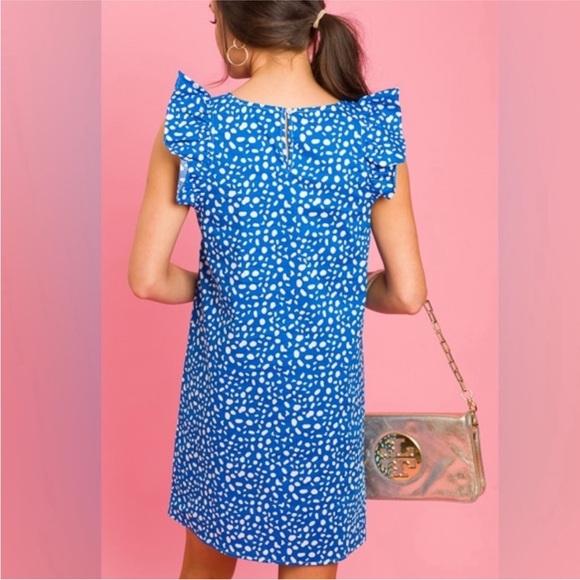 EUC Michelle McDowell Size Medium Women’s Blue and White Ruffle‎ Polka Dot Dress - Picture 2 of 13